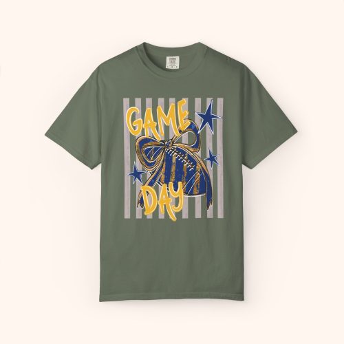 Custom Mascot Shirt Comfort Colors Faux Glitter, School Spirit Striped Shirt, Game Day Tee, (Football Ball Design Bow) - Image 9