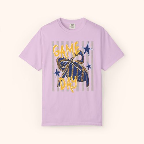 Custom Mascot Shirt Comfort Colors Faux Glitter, School Spirit Striped Shirt, Game Day Tee, (Football Ball Design Bow) - Image 3