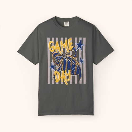 Custom Mascot Shirt Comfort Colors Faux Glitter, School Spirit Striped Shirt, Game Day Tee, (Football Ball Design Bow) - Image 13