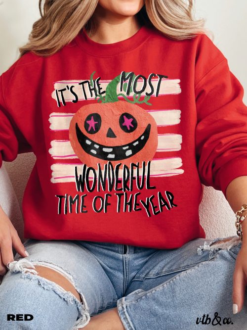 Its The Most Wonderful Time Of The Year Halloween Sweatshirt, Cozy Fall Crewneck, Cute Ghost Pumpkin Sweatshirt, Halloween Pullover - Image 9